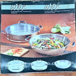 Tri-ply Stainless Steel Wok 3-piece Set